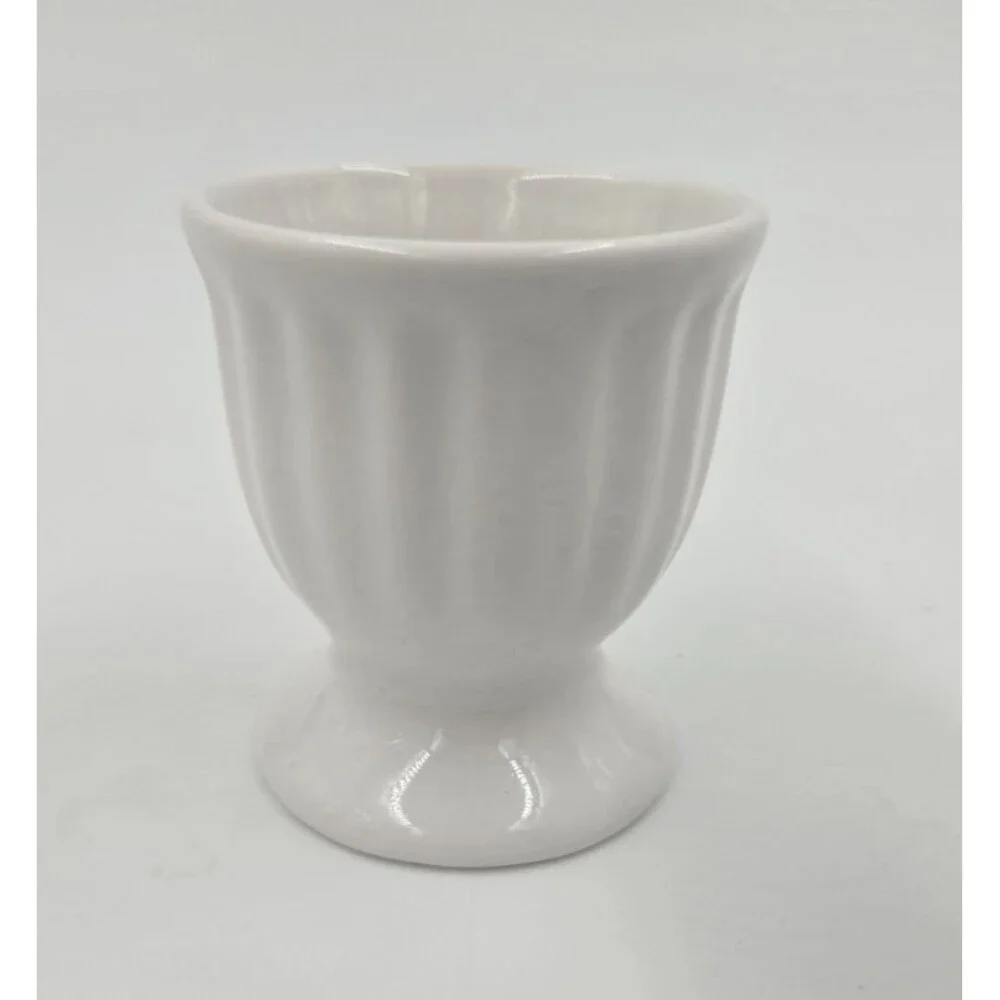 4  Pier 1 Ceramic Egg Cups White w Ribs - Marked Set of 4